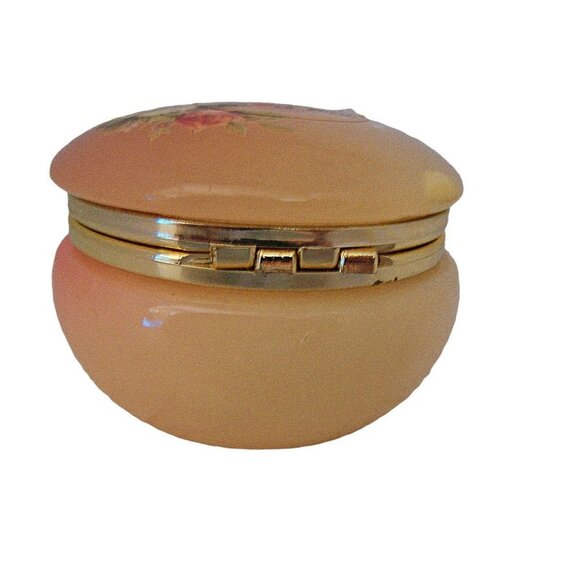 Hand Painted Peach Trinket Dish Box With Love from Jerusalem Gold Trim 2 x 2.5 " - Picture 4 of 12